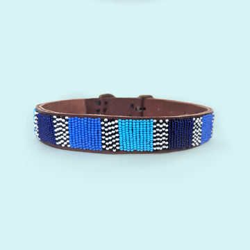 Atlas Blues Beaded Leather Dog Collar