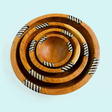 Olive Wood Bowl with Batik Inlay