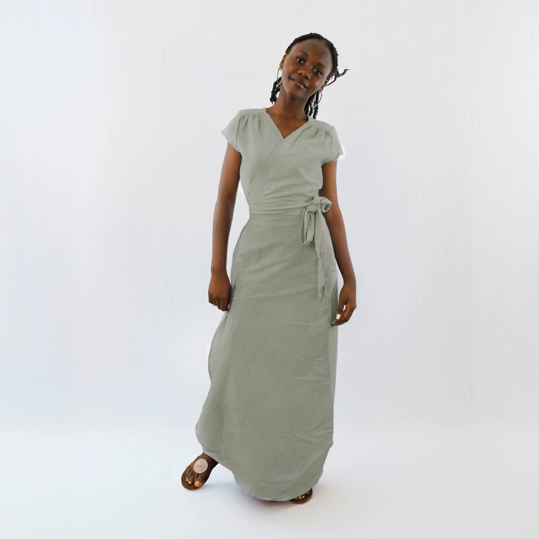 Hand-Dyed Cotton Wrap Dress - Short Sleeve | Swahili Coast Undyed / L Hand-Dyed Cotton Wrap Dress - Short Sleeve | Swahili Coast Undyed / L