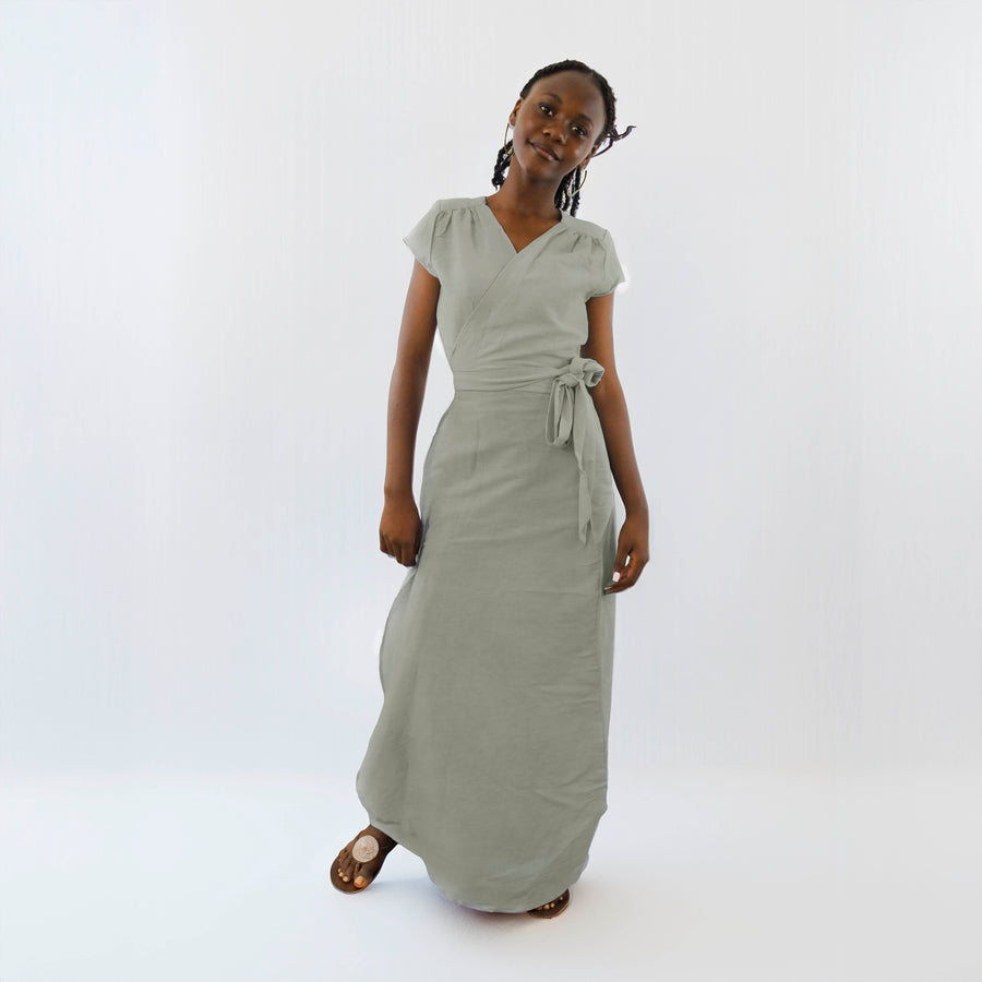 Hand-Dyed Cotton Wrap Dress - Short Sleeve | Swahili Coast Olive / XS Hand-Dyed Cotton Wrap Dress - Short Sleeve | Swahili Coast Olive / XS