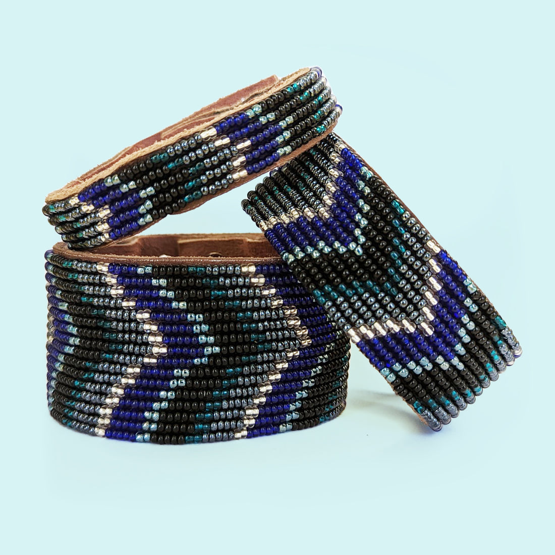 Deep Sea Chevron Beaded Leather Cuff – Swahili Coast