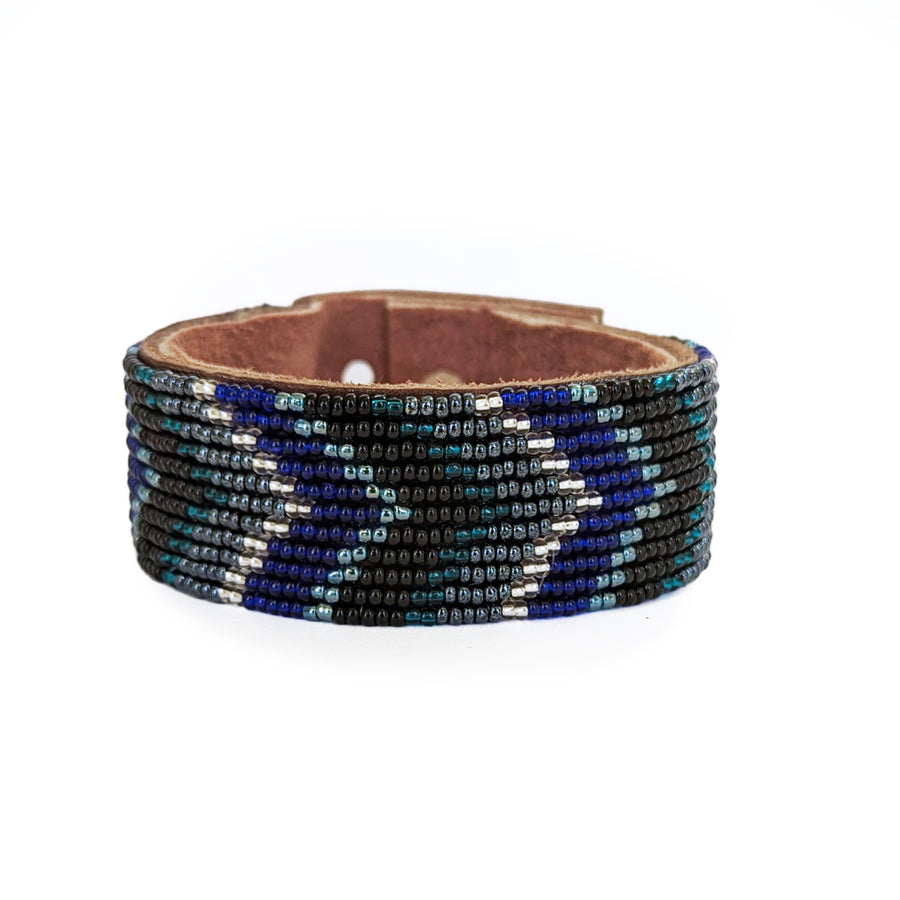 Deep Sea Chevron Beaded Leather Cuff