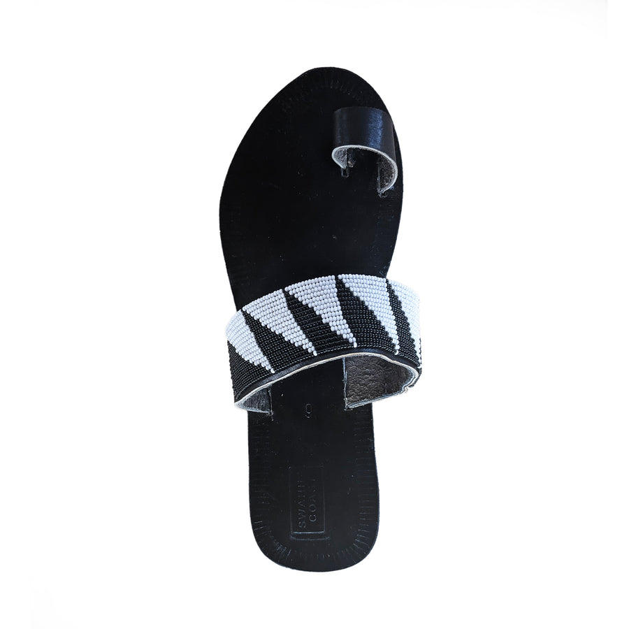 Hibiscus Tri Sandals in Black and White