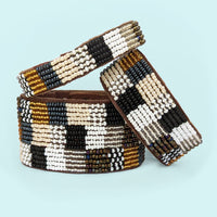 Patchwork Neutrals Beaded Leather Cuff