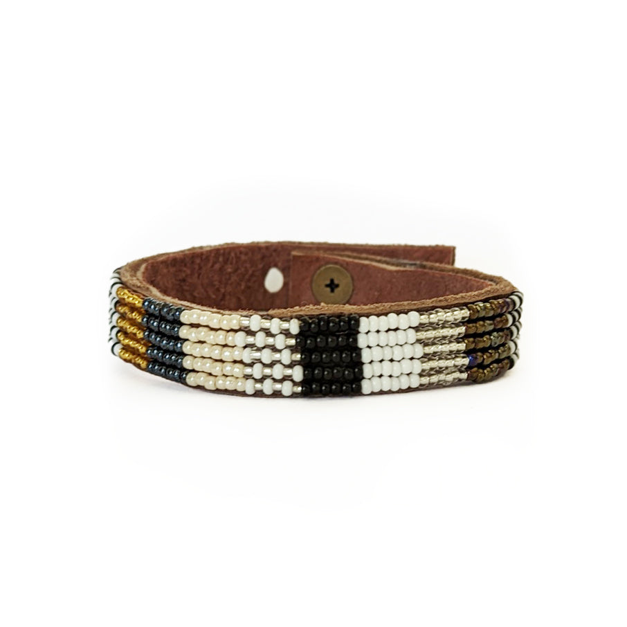 Patchwork Neutrals Beaded Leather Cuff