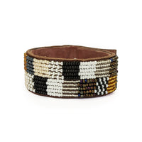 Patchwork Neutrals Beaded Leather Cuff