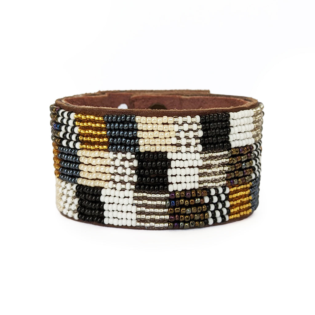 Patchwork Neutrals Beaded Leather Cuff