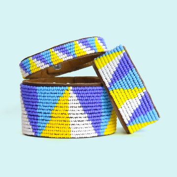 Group photo of large, medium and small Angles Summer Beaded Leather Cuff