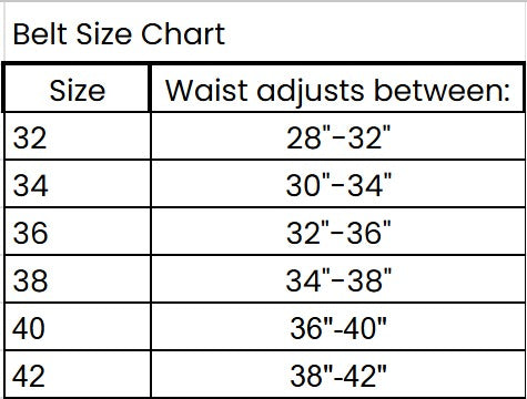 Belt Size Chart.