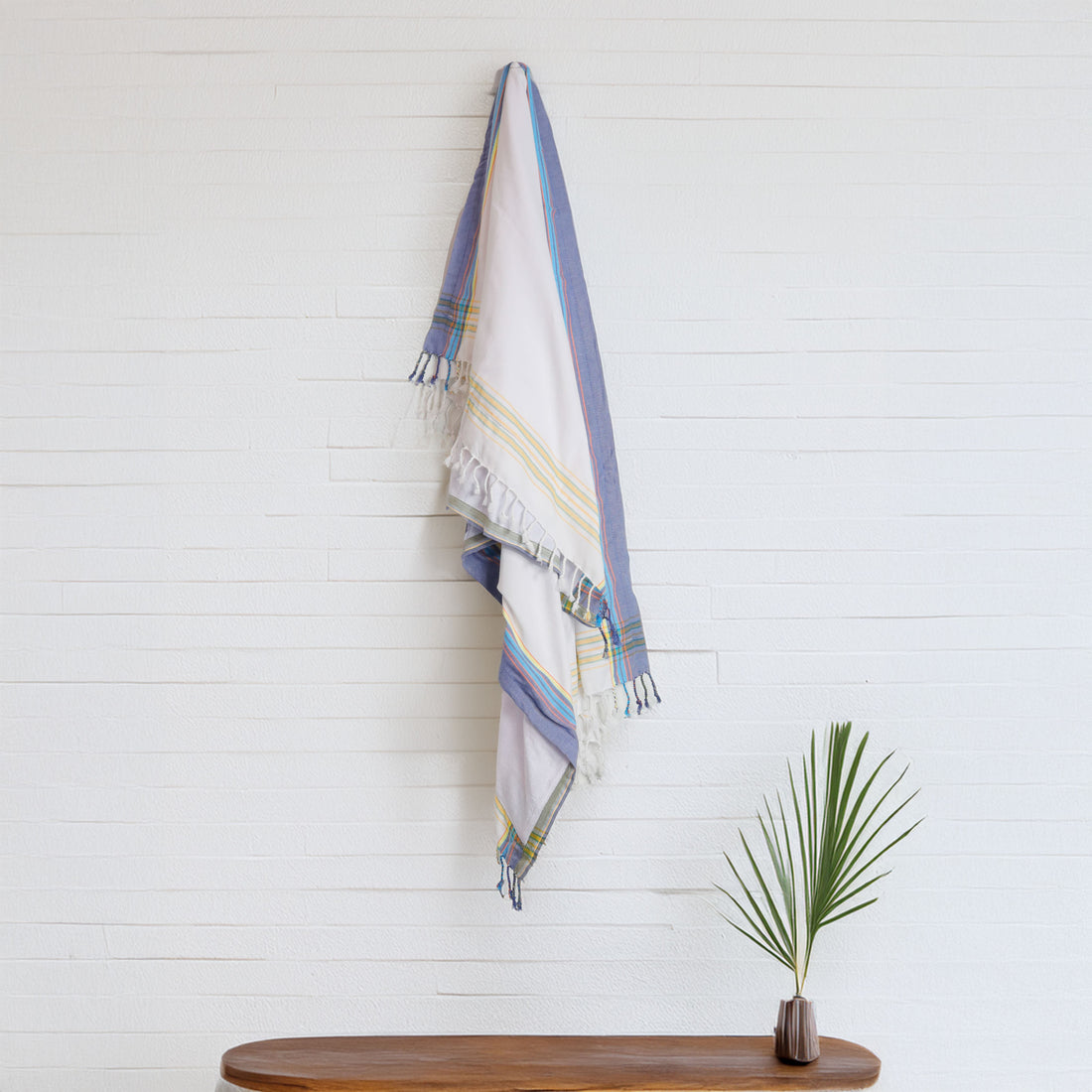 White with Navy Kenyan Beach Towel