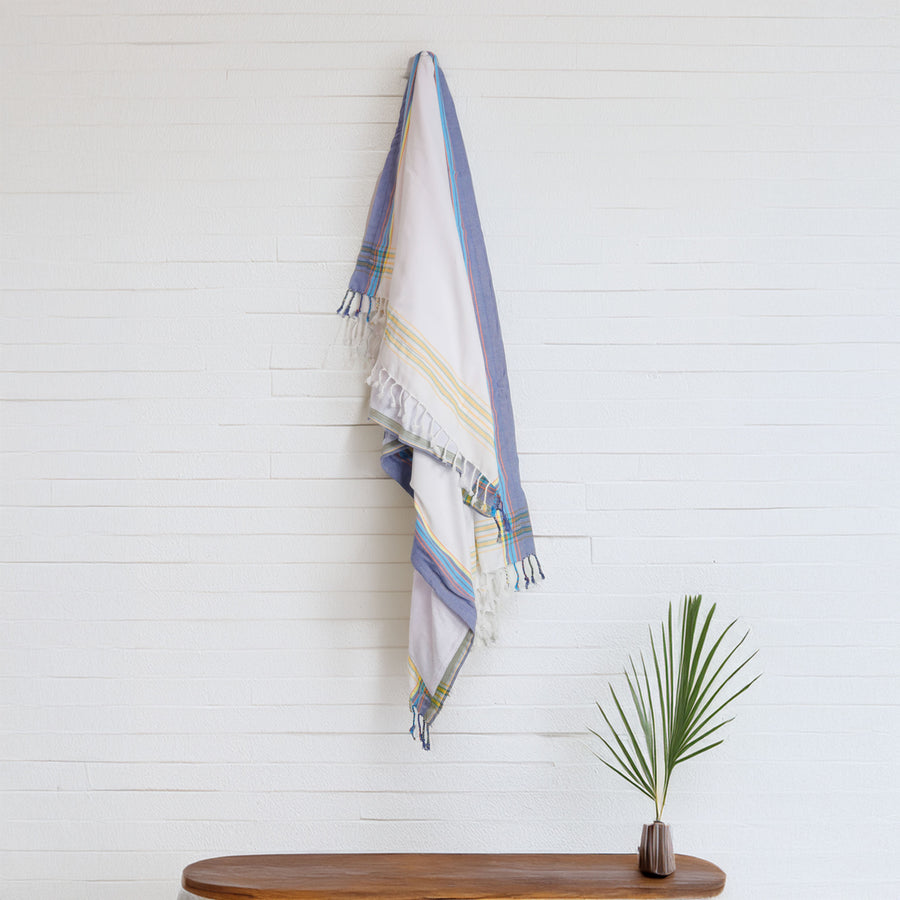 White with Navy Kenyan Beach Towel