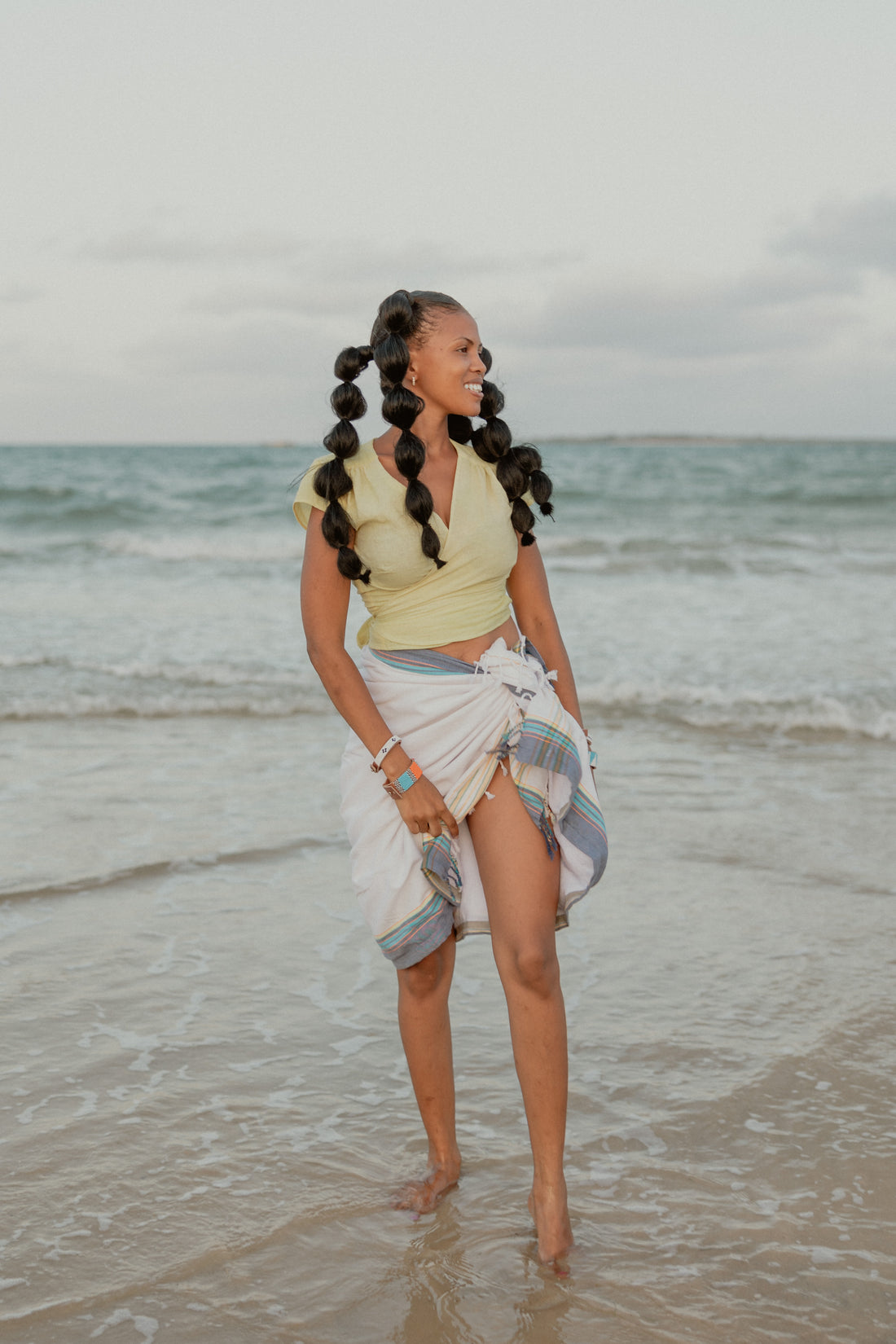 White with Navy Kenyan Beach Towel