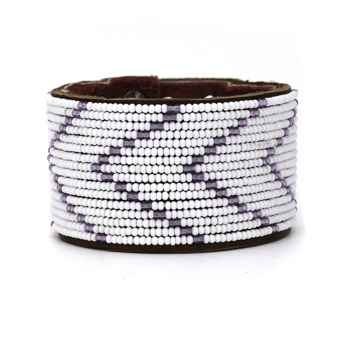 Chevron Amethyst Beaded Leather Cuff