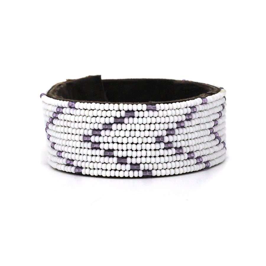 Chevron Amethyst Beaded Leather Cuff