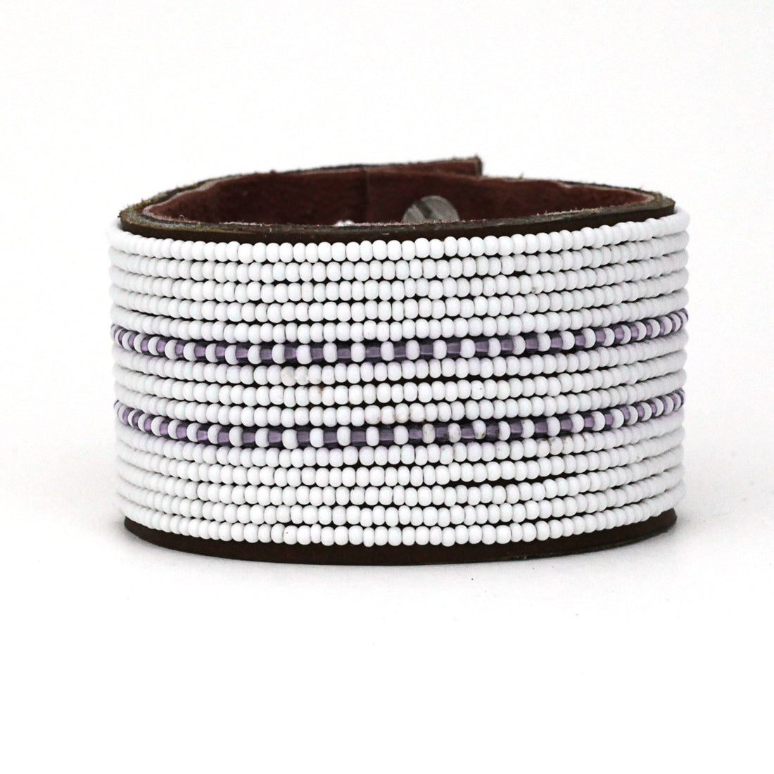 Dashes Amethyst Beaded Leather Cuff
