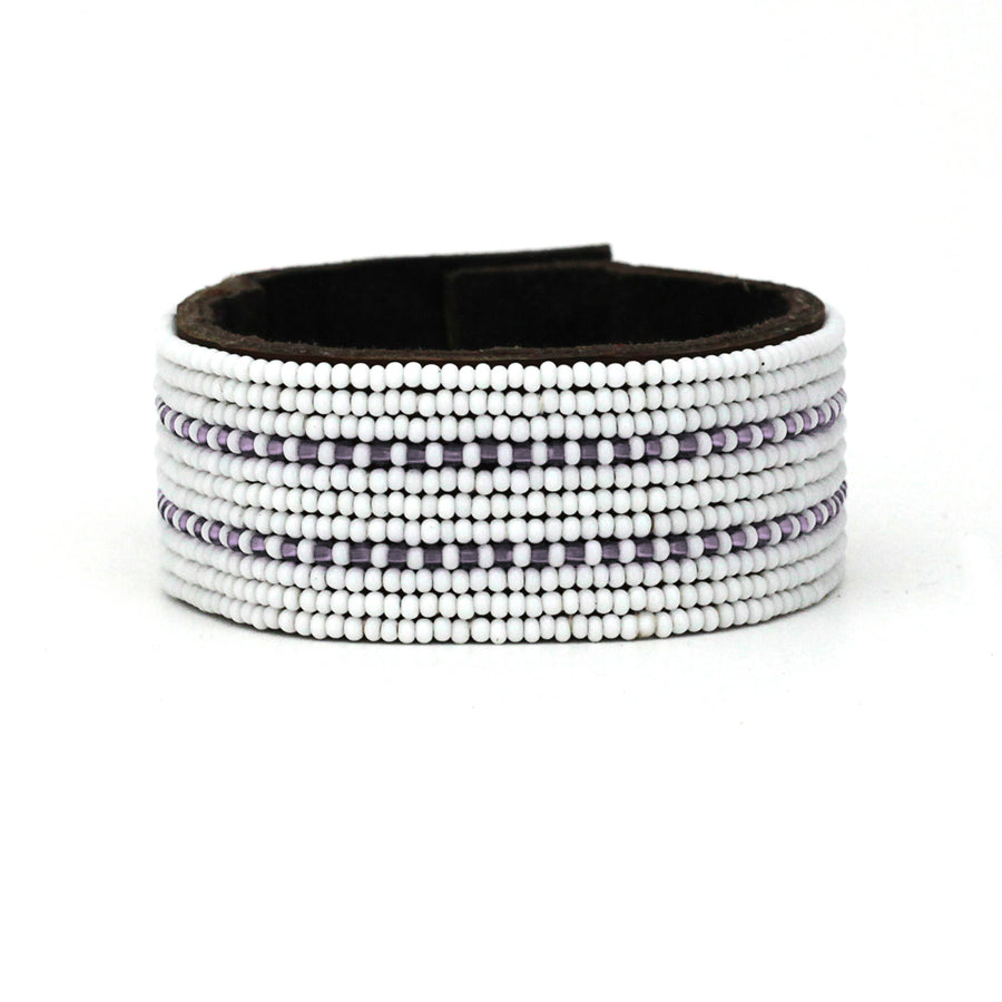 Dashes Amethyst Beaded Leather Cuff