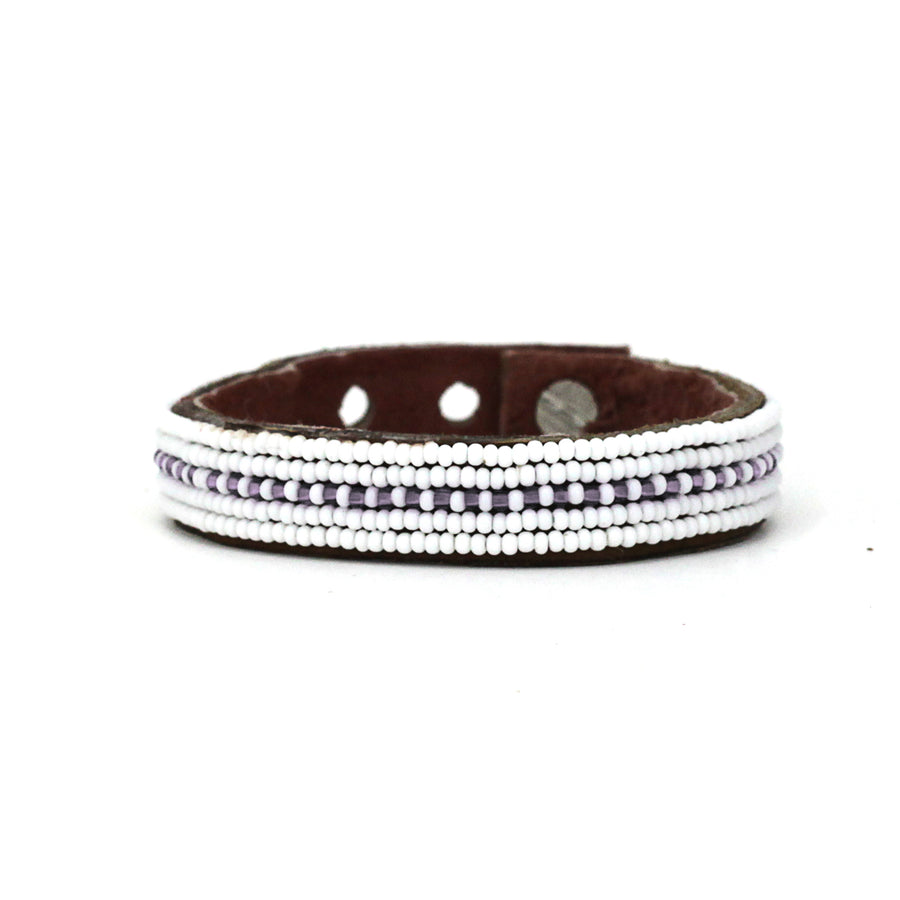 Dashes Amethyst Beaded Leather Cuff