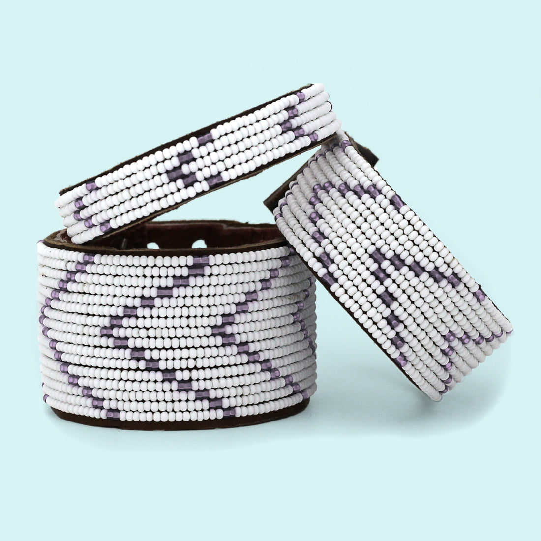 Chevron Amethyst Beaded Leather Cuff