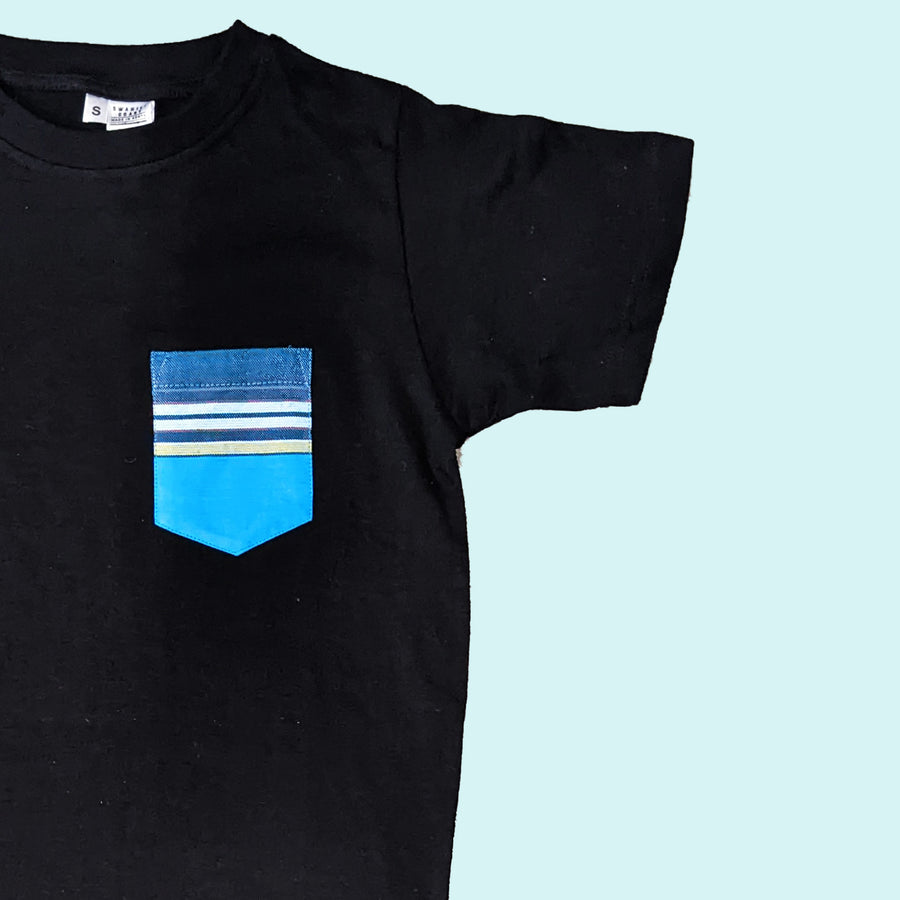 Kenyan Pocket Tee - Black with Ocean Blue Pocket
