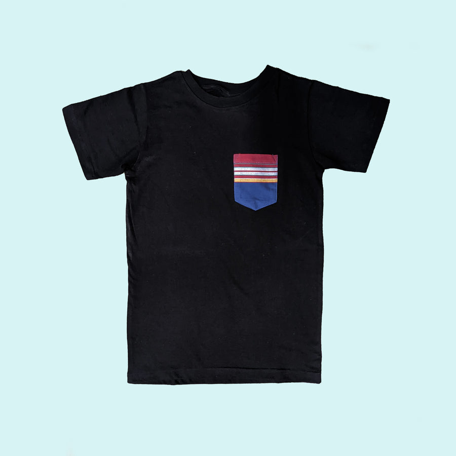 Kenyan Pocket Tee - Black with Navy and Red Pocket