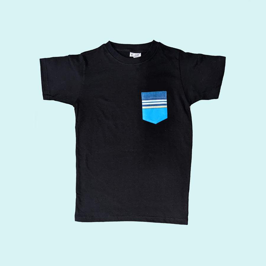 Kenyan Pocket Tee - Black with Ocean Blue Pocket