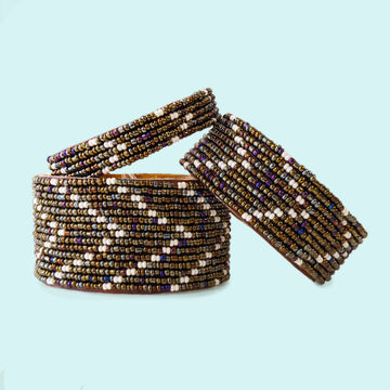 Chevron Rainbow and Pearl Beaded Leather Cuff