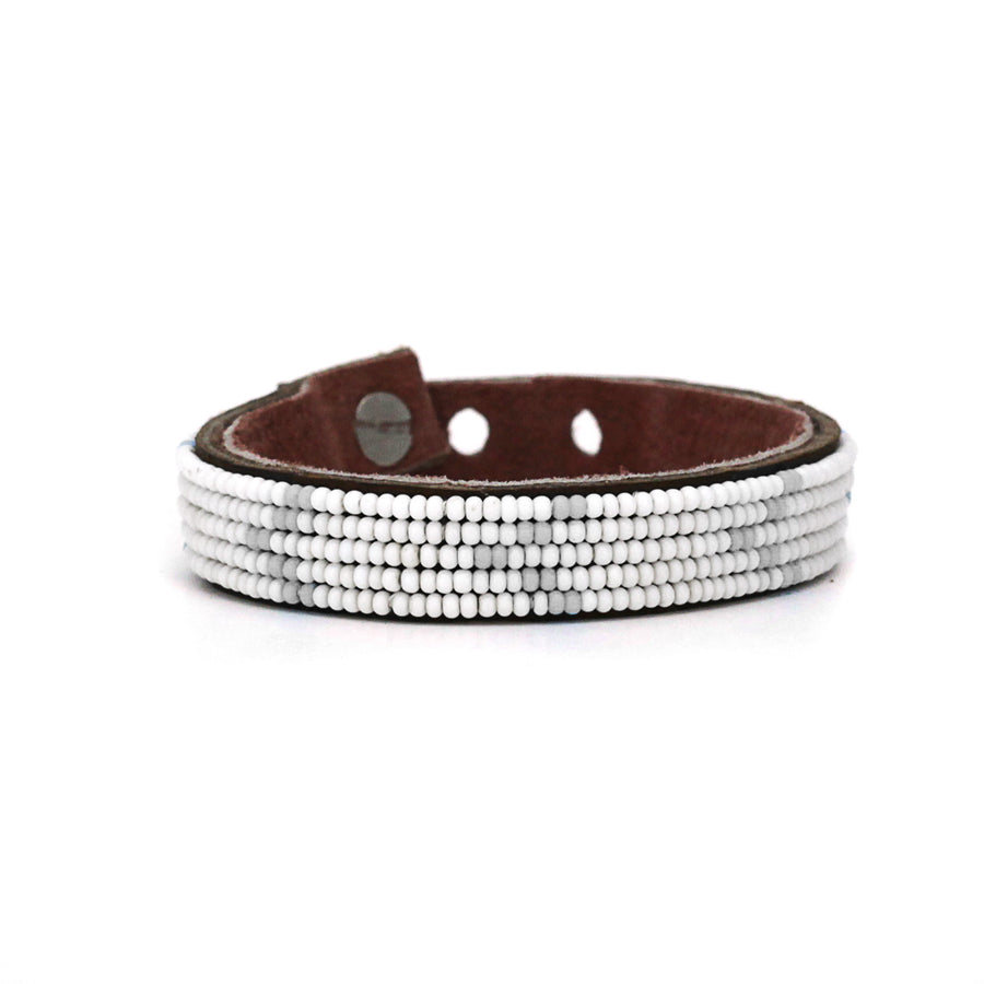 Chevron Gray Beaded Leather Cuff