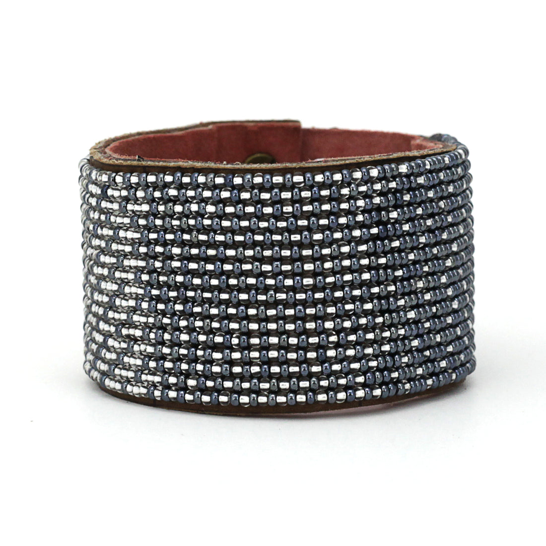 Ombre Slate and Silver Beaded Leather Cuff