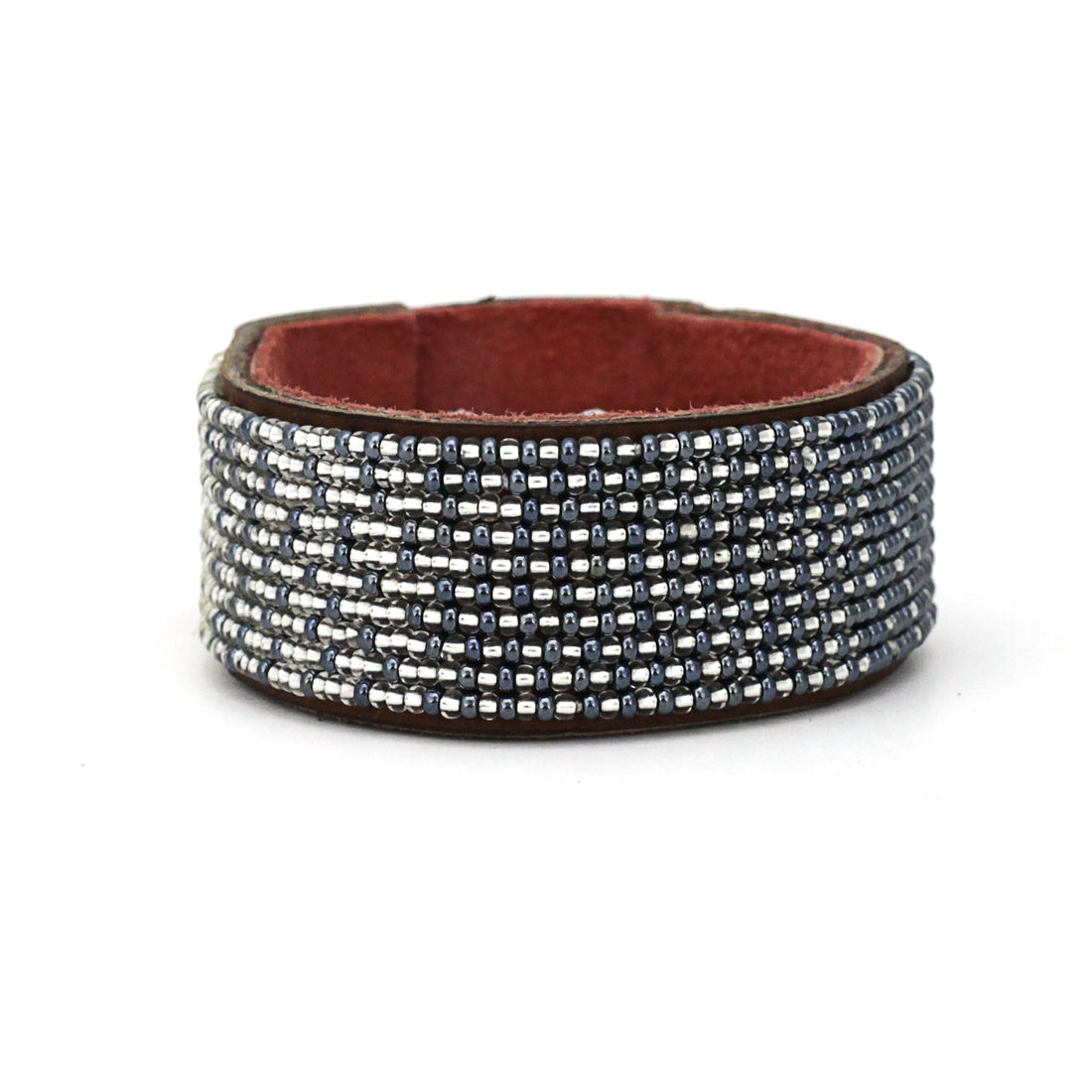 Ombre Slate and Silver Beaded Leather Cuff