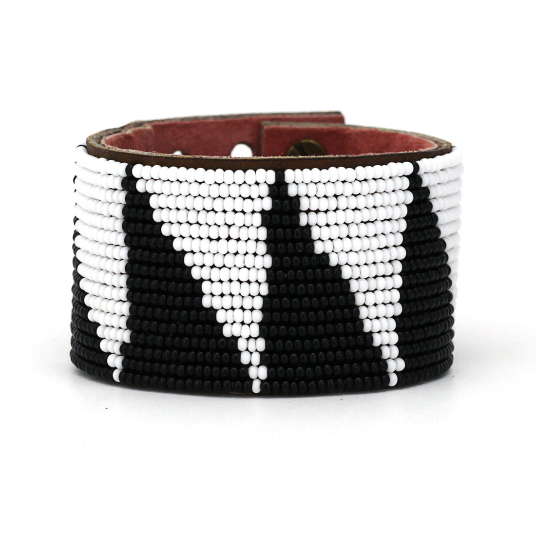 Tri Black Beaded Leather Cuff