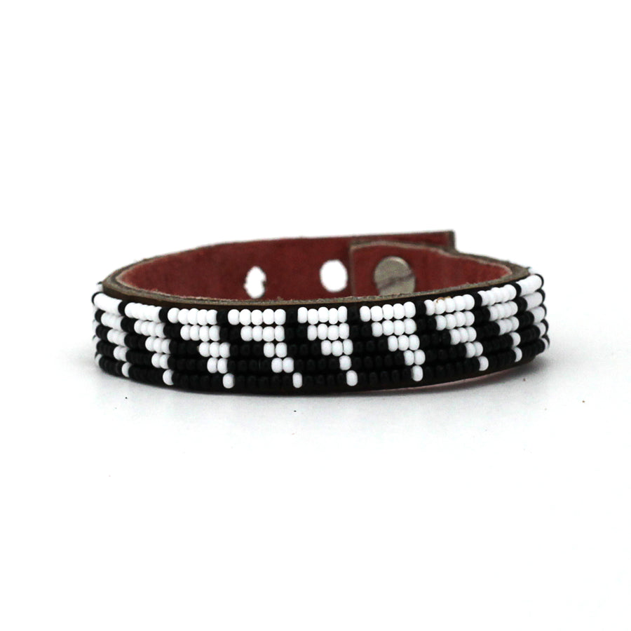 Tri Black Beaded Leather Cuff