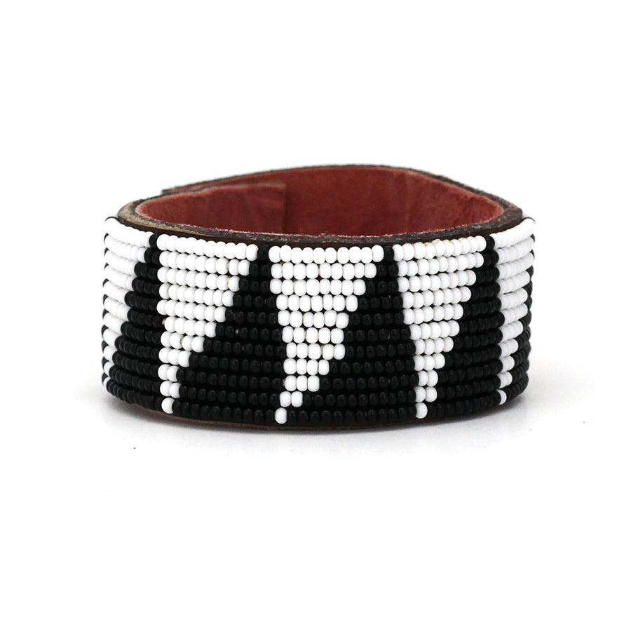 Tri Black Beaded Leather Cuff