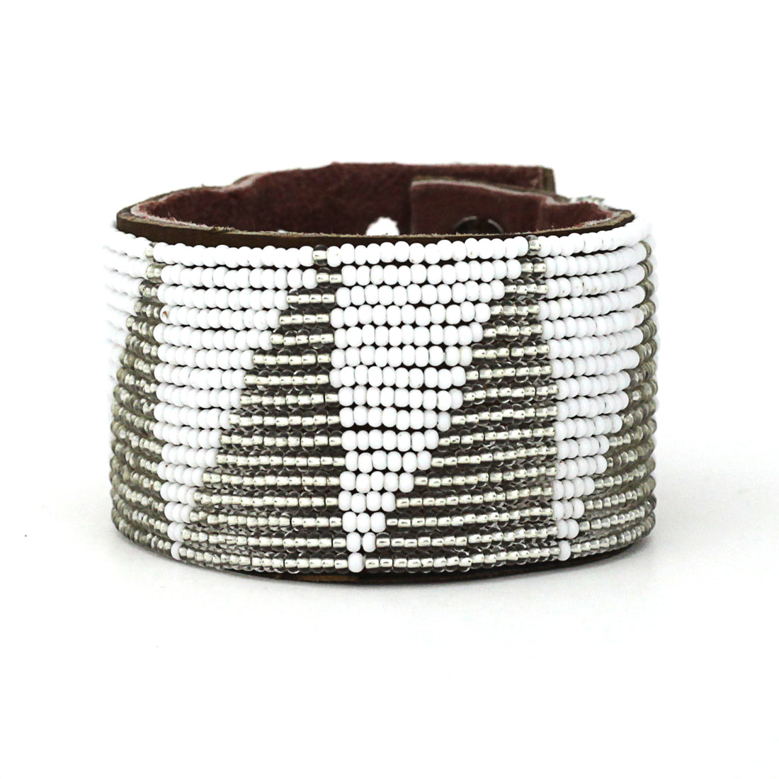 Tri Silver Beaded Leather Cuff