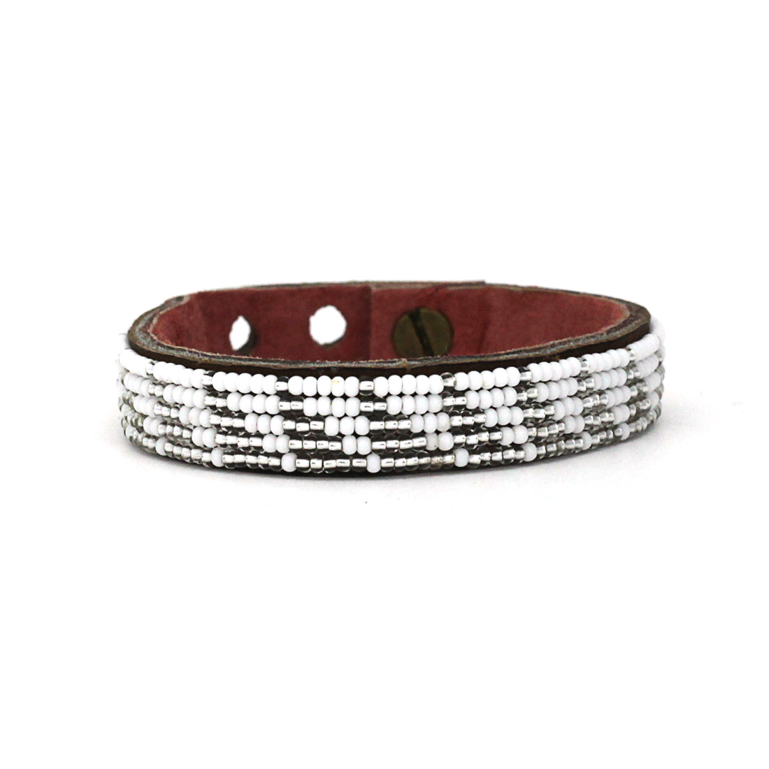 Tri Silver Beaded Leather Cuff