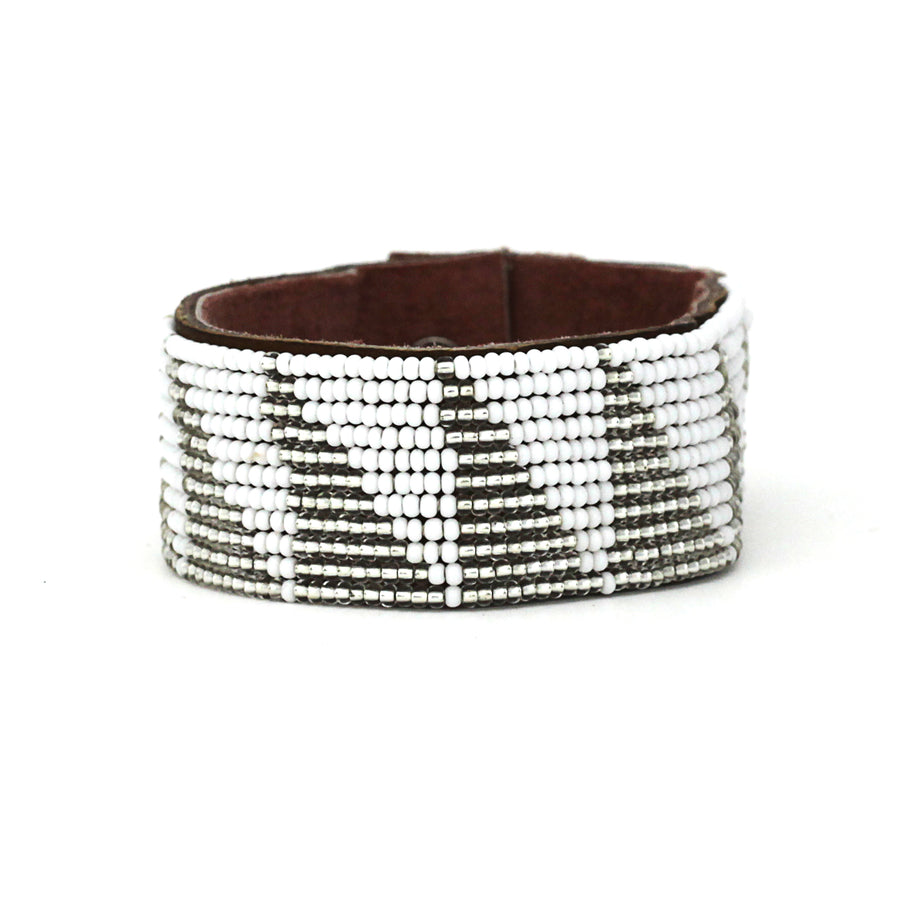 Tri Silver Beaded Leather Cuff