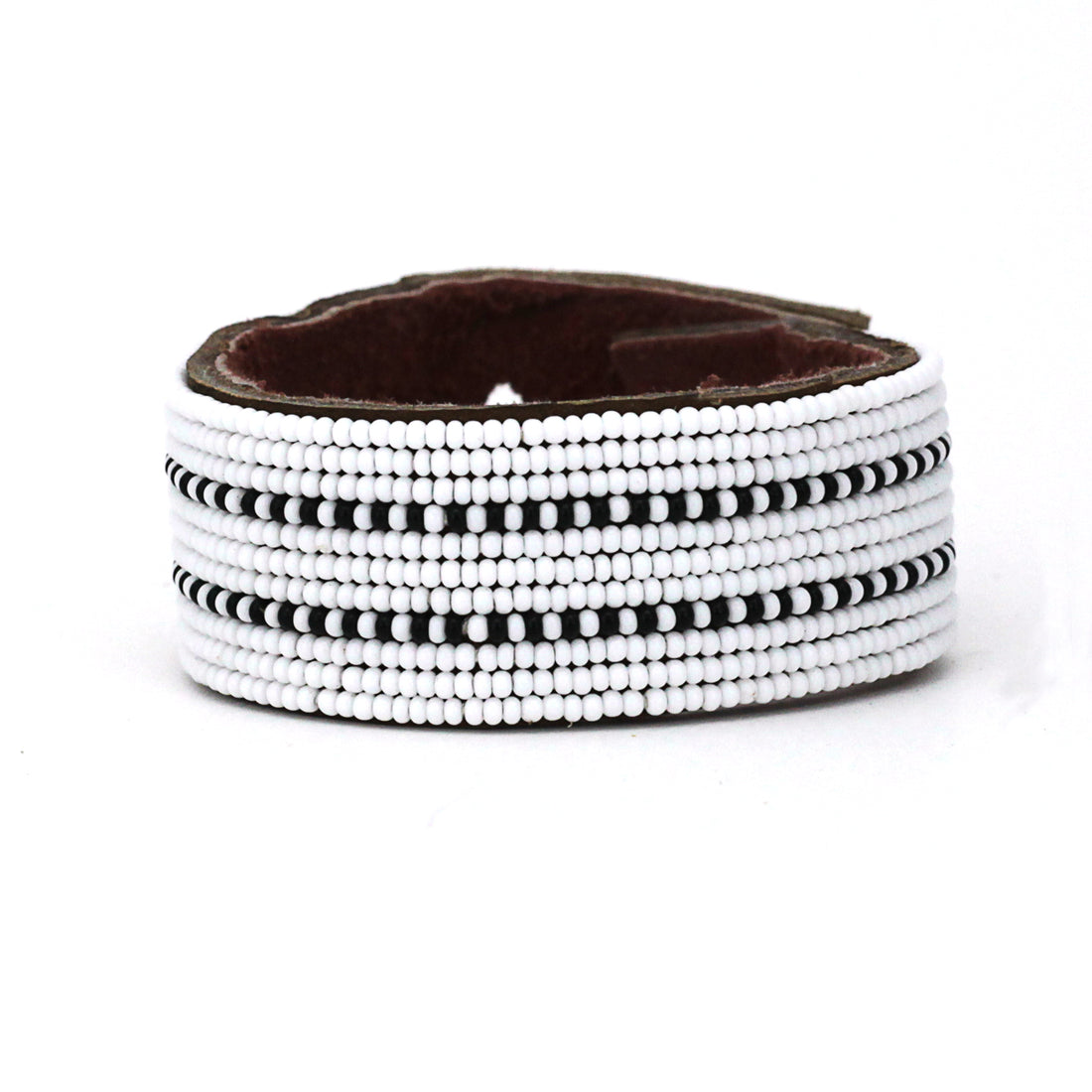 Dashes Black Beaded Leather Cuff