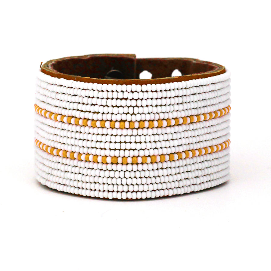 Dashes Orange Beaded Leather Cuff