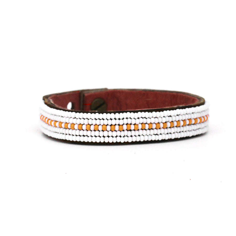 Dashes Orange Beaded Leather Cuff