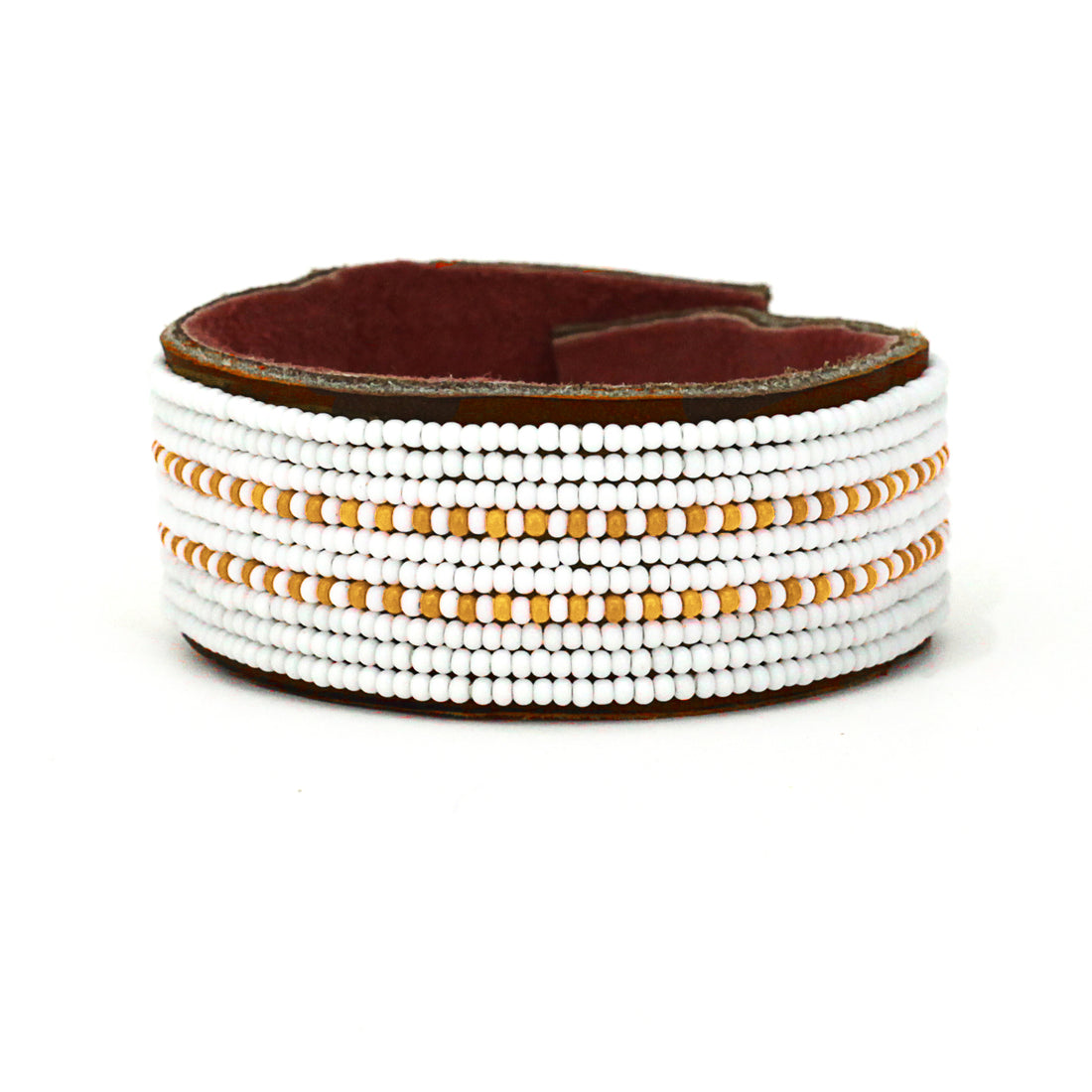 Dashes Orange Beaded Leather Cuff