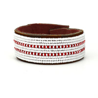 Dashes Red Beaded Leather Cuff