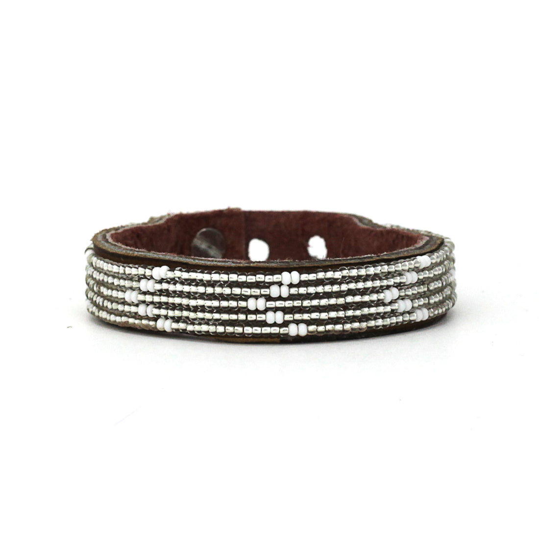 Chevron Silver Beaded Leather Cuff