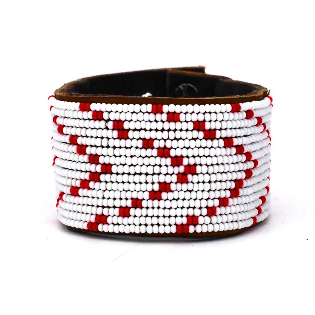 Chevron Red Beaded Leather Cuff