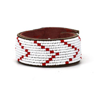Chevron Red Beaded Leather Cuff