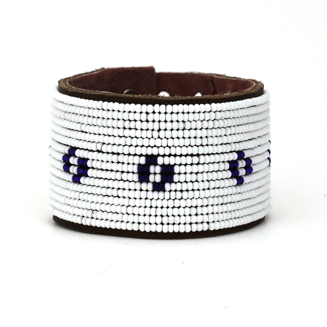 Diamond Dark Blue Beaded Leather Cuff