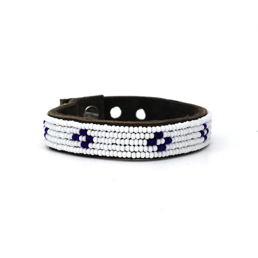 Diamond Dark Blue Beaded Leather Cuff