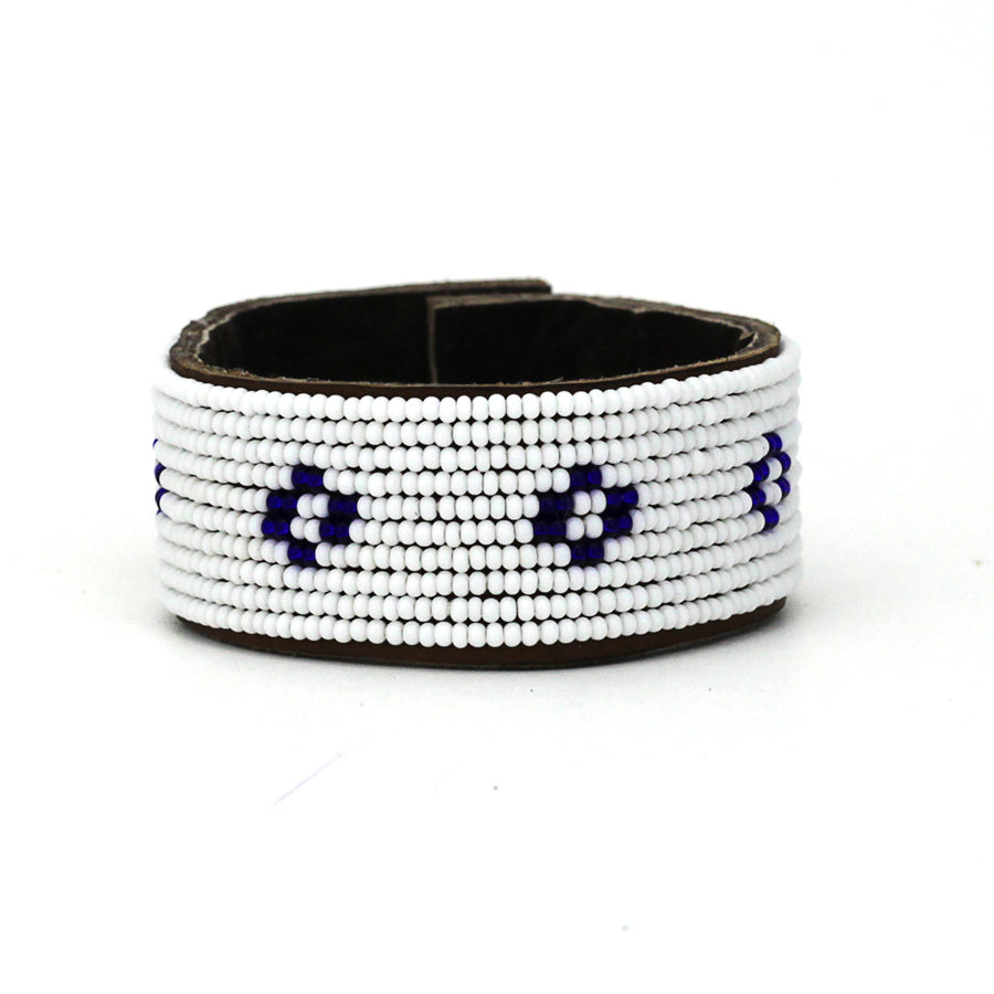 Diamond Dark Blue Beaded Leather Cuff