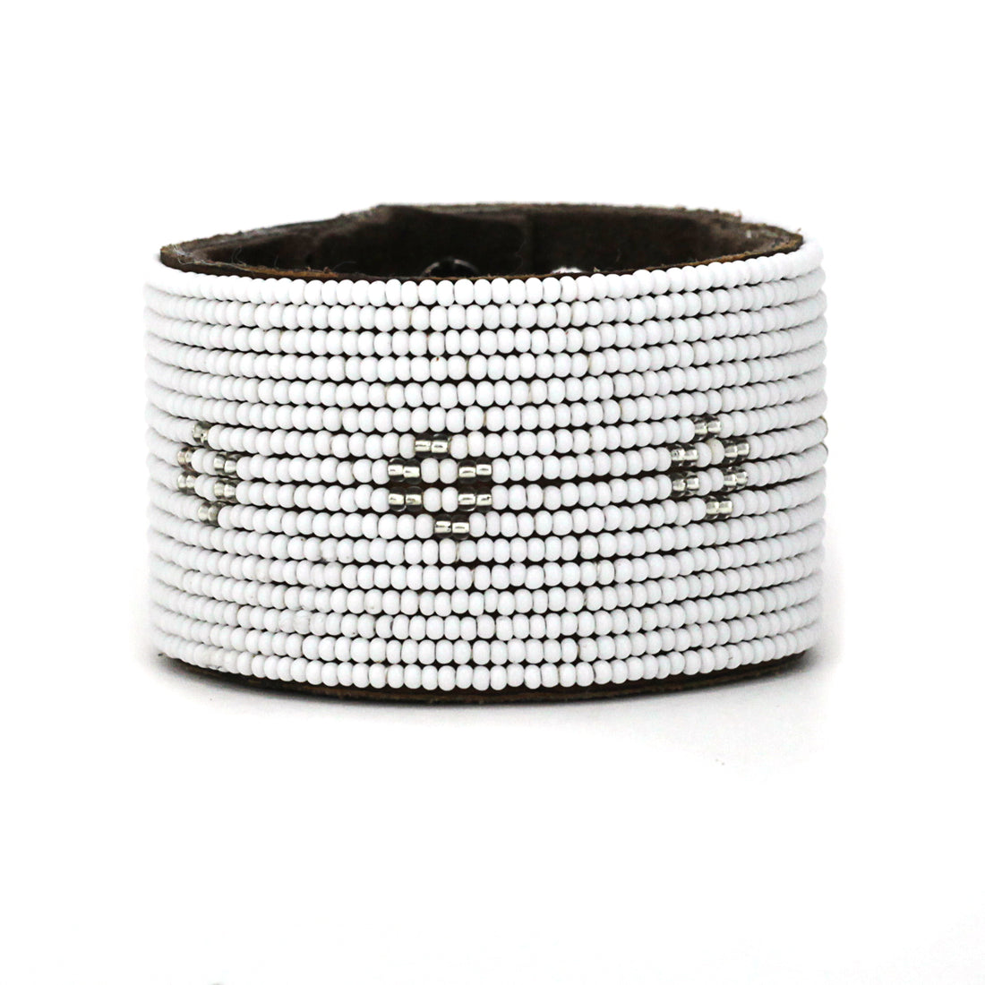 Diamond Silver Beaded Leather Cuff