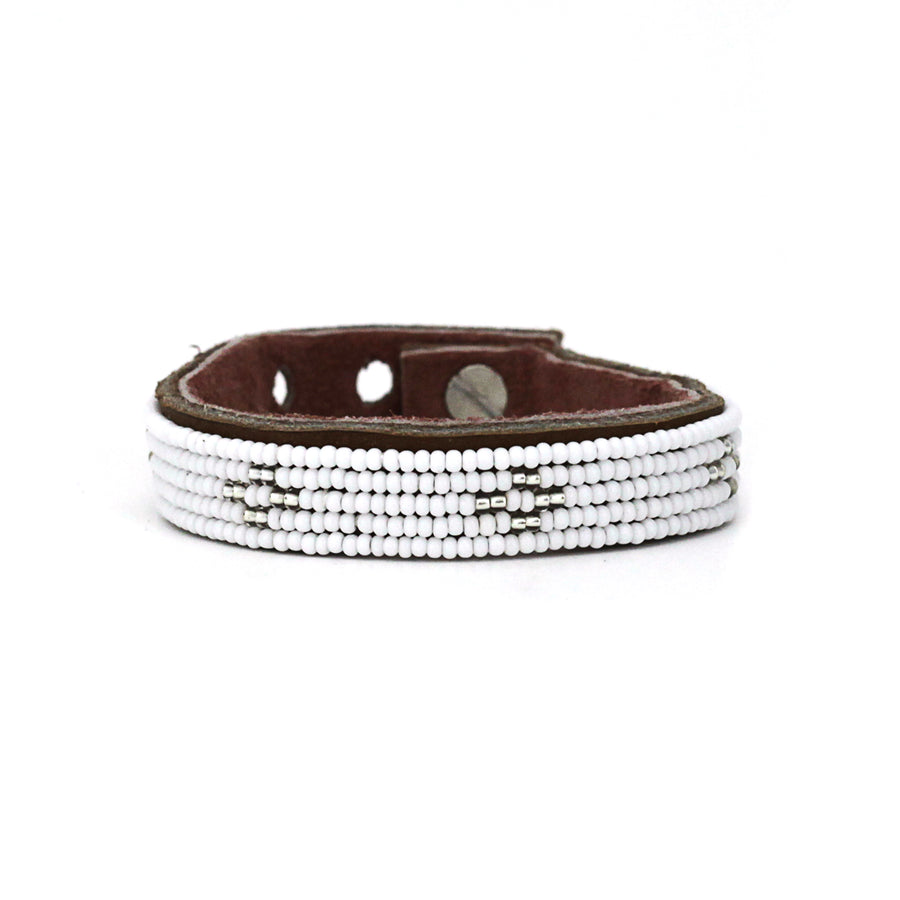 Diamond Silver Beaded Leather Cuff