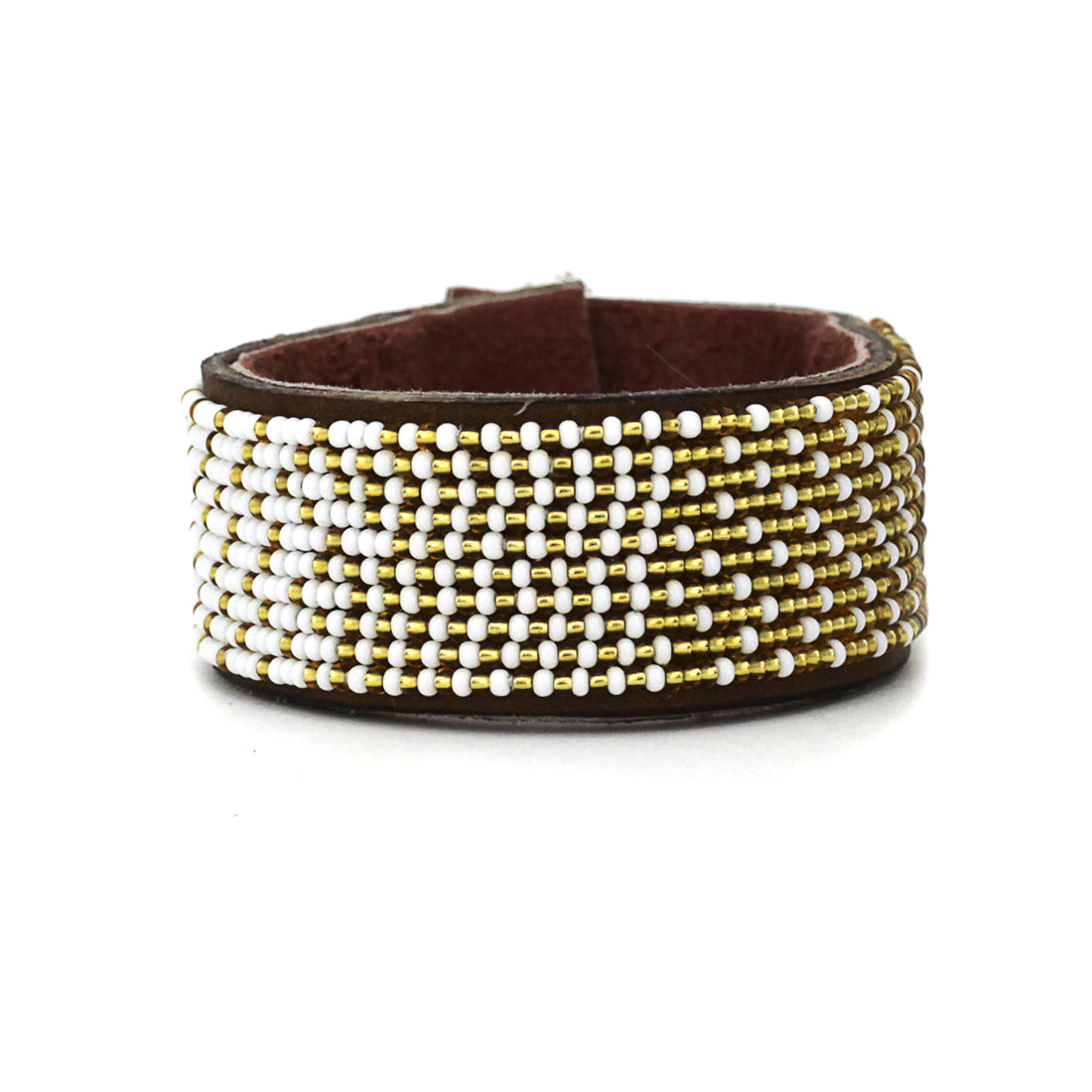 Ombre Gold and White Beaded Leather Cuff