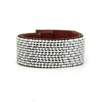 Ombre Silver and White Beaded Leather Cuff